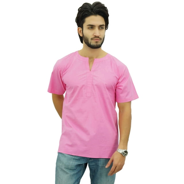 Atasi Kurta Court Décontracté pour Homme Tunique Indienne Haut en Coton à Col en V - XX-Grand