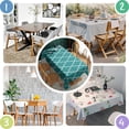 thumbnail image 4 of Teal Geometric Quatrefoil Pattern Rectangle Tablecloth 60"x84",Waterproof Polyester Rectangle Table Cloth, Wipeable Spillproof Polyester Tablecloth for Dining, Camping, Indoor and Outdoor, 4 of 5