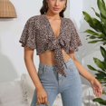 thumbnail image 4 of Blusa holgada con cuello en V y estampado de leopardo para mujer, estilo casual y elegante, color marrón, talla XL, 4 of 7