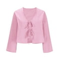 thumbnail image 4 of Nrmvnmi Y2k Bow Long Sleeve Blouse White Linen Shirt Summer Going Out Coquette Clothes Tie Front Top Pink, 4 of 8