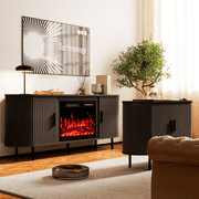 Rocyis 65 Modern Fireplace TV Stand for TVs Up to 75'', Fluted Entertainment Center with Electric Fireplace, Media Console Cabinet for Living Room, Black