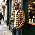 thumbnail image 6 of Dweltoz Men's Plaid Flannel Hoodie Shirt Fashion Casual Long Sleeve Button Up Jacket with Pocket Fall to Winter,Yellow XL, 6 of 6