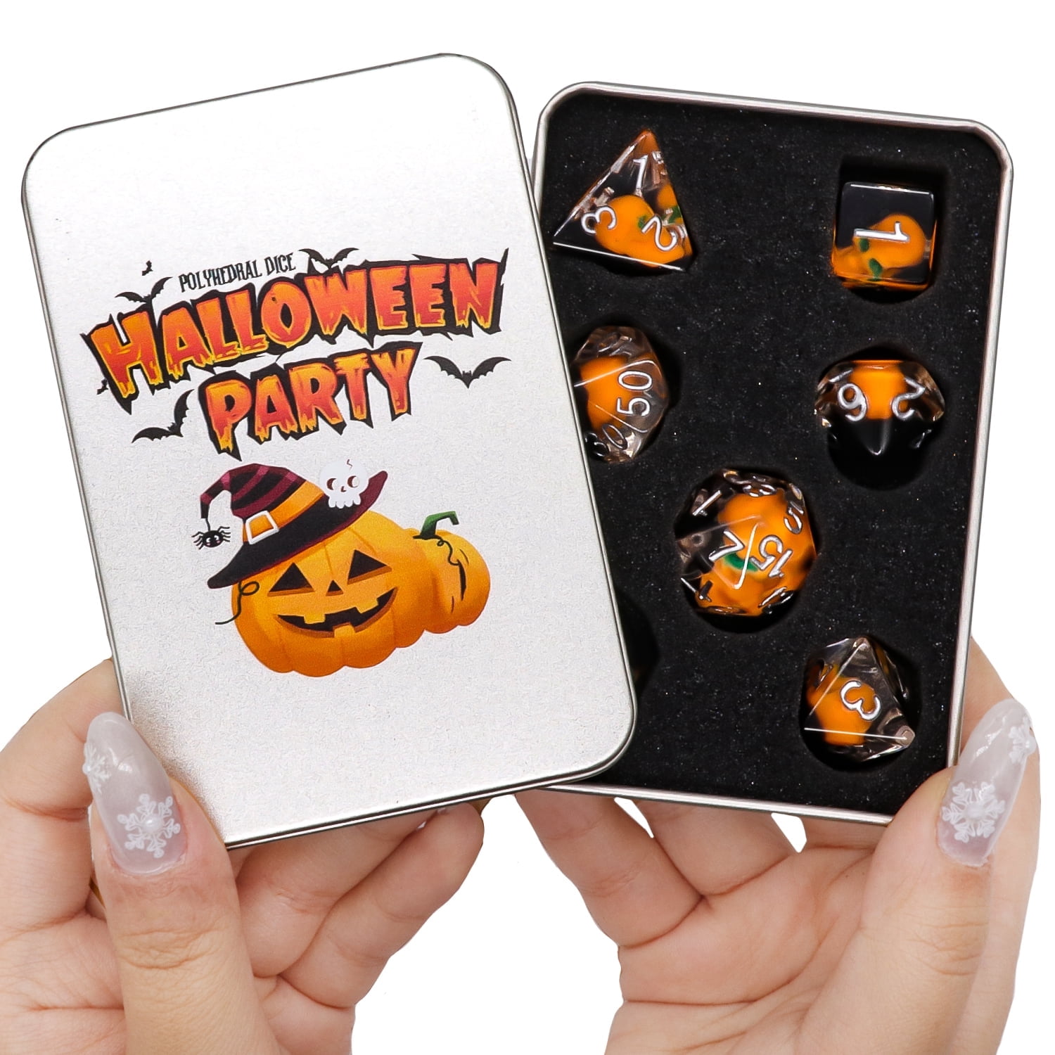 SWAJUJA Gothic Pumpkin Skull DND Dice Set with Themed Storage Box, Polyhedral RPG Dice for Tabletop Role-Playing Games