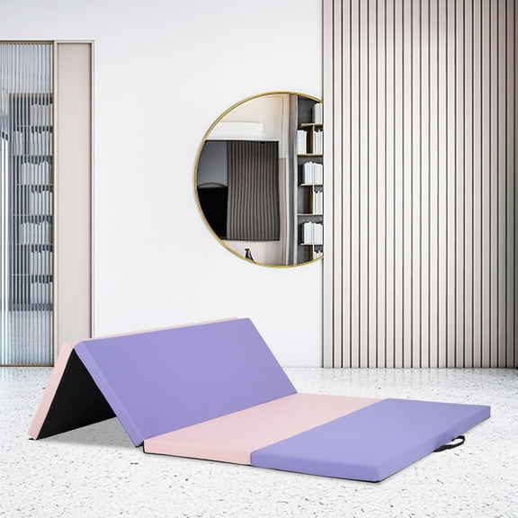 Folding Gymnastics Mat 4'x6'x2'' Thick Folding Kids' Gymnastic Tumbling Mat Gym Exercise Aerobics Mat with Carrying Handles for Home Gym Exercise & Play Mat, Multi-colored