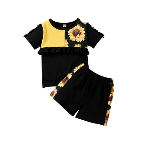 

Summer Toddler Girls Floral Printed Patchwork Tops Shorts Clothing 2Pcs Outfits