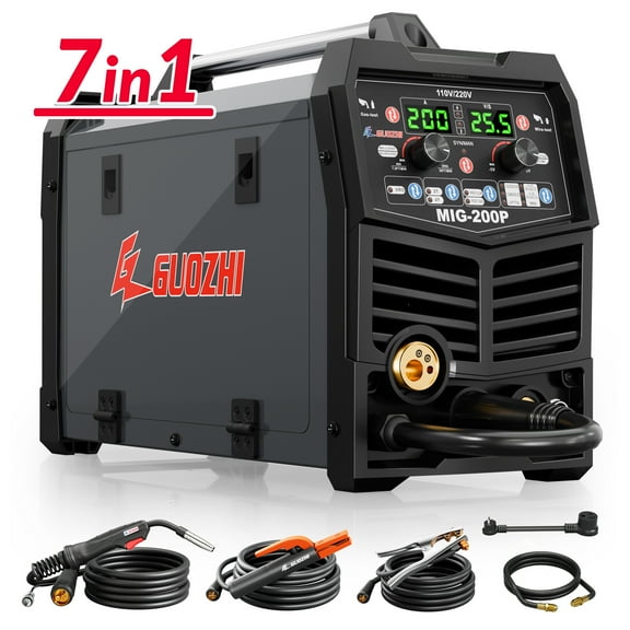 GZ GUOZHI 110V/220V 200A MIG Welder, 7 in 1 Multi-Process Welding Machine, Gas MIG/MAG, Gasless Flux Core MIG, Lift TIG, Stick, Spot Welding, Spool Gun