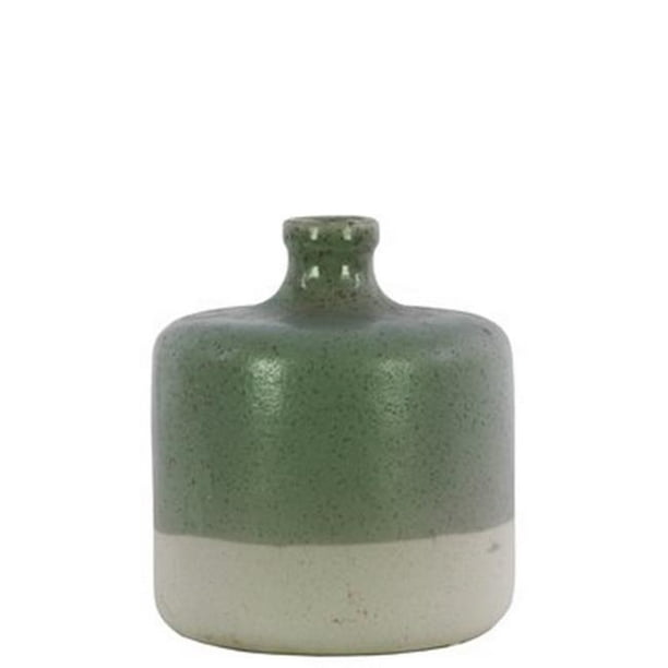 Urban Trends Collection 51203 Ceramic Round Vase With Narrow Mouth 44 Short Neck White Banded Rim Bottom Gloss Finish Teal Com 51203 Ceramic Round Vase, Large Round Glass Vase With Narrow Neck