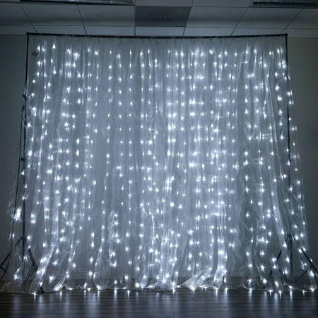 Image of Efavormart 18 ft x 9 ft LED Lights Organza Backdrop Curtain Photography Background Organza Fabric Photo Studio Background - White