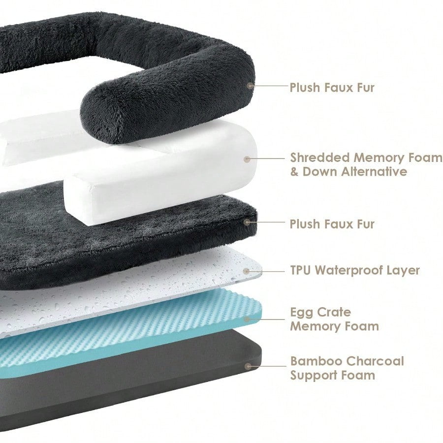 Human Dog Bed For Foldable XXL Dog Bed Faux Fur Fluffy Pet Couch Bed Orthopedic Calming Memory Foam Big Pet Bed Washable Pet Sofa Bed With NonSlip Bottom Dark Grey 54x38x7.5