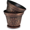 thumbnail image 3 of Large Medieval Plastic Flowerpots, Set of 2 Planter and 2 Saucers (4 Pieces) for Garden Patio Office Ornaments Home Decor Long Lasting Reusable Light Weight, 3 of 4
