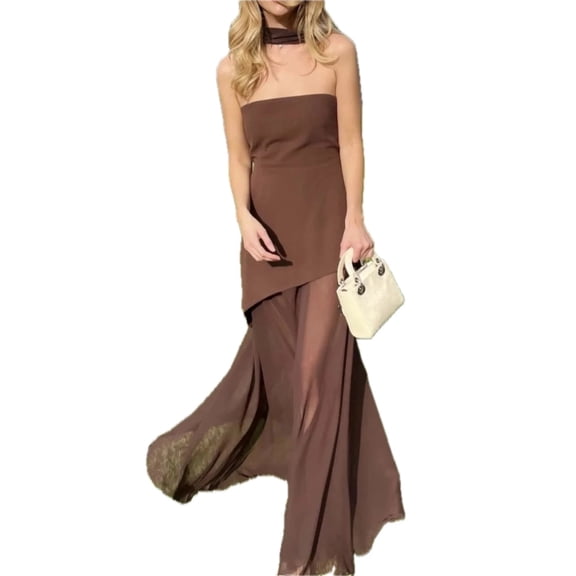 Women's Layered Tube Maxi Dress with Tiered Style and Asymmetrical Cut 95% Cotton 5% Spandex for Casual Summer Everyday