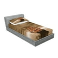 thumbnail image 2 of Ambesonne Nautical Fitted Sheet & Pillow Sham Set, Lonely Ship Sailing, Twinxl, Pale Brown Amber, 2 of 2