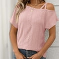 thumbnail image 2 of AherBiu Boho Tops for Women Short Sleeve Eyelet Hole One-Shoulder Summer Beach Vacation Shirts Blouse, 2 of 7