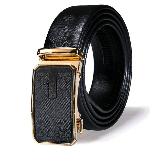 Men Belt Luxury Genuine Leather Black Gold Dragon Double C Metal