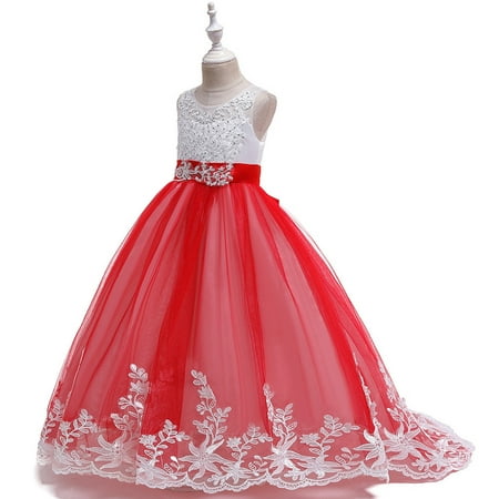 

Tking Fashion Girls Tulle Flower Princess Wedding Dress For Toddler Girls Princedress Red 150