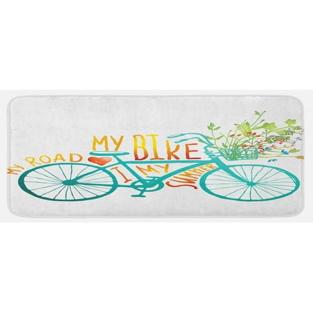 

Bicycle Kitchen Mat Vintage Summer Bike a Floral Bouquet Vehicle for Transport Illustration Plush Decorative Kitchen Mat with Non Slip Backing 47 X 19 Turquoise Yellow by Ambesonne
