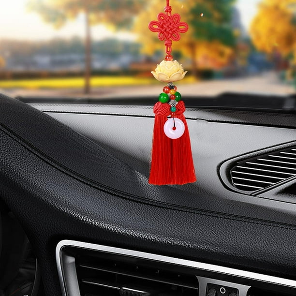 Colgante de coche, forma de loto, accesorios para automóviles, regalo, colgante de espejo retrovisor Rojo