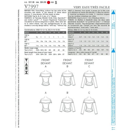 Vogue Pattern Misses' Top, EE (14, 16, 18, 20)