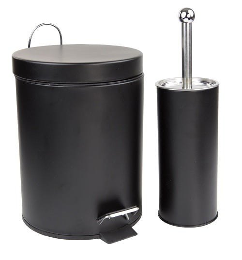 & Toilet Brush Holder Set 3L Bathroom Pedal Rubbish Waste Bin White Steel 