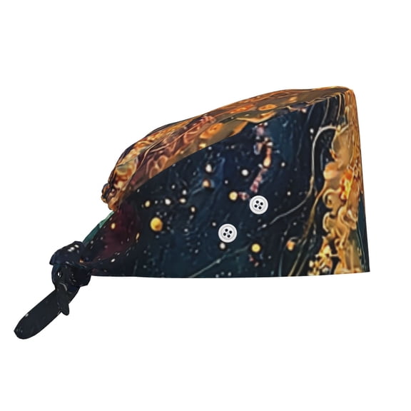 Working Cap Adjustable Tie Back Hat with Integrated Sweatband, Head Cover for Kitchen, Cleaning , Jellyfish Galaxy Universe