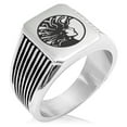 thumbnail image 1 of Stainless Steel Greek Mythology Medusa Needle Stripe Pattern Biker Style Polished Ring, 1 of 1