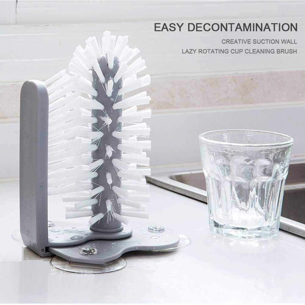 KITCHENMAX Glass Washer with Double Sided Bristle Brush, Glass Cup Brush Cleaner with Suction Cups, Standing Glass Bottle Cup Cleaner for Bar Kitchen Sink Washing Cleaning Tools