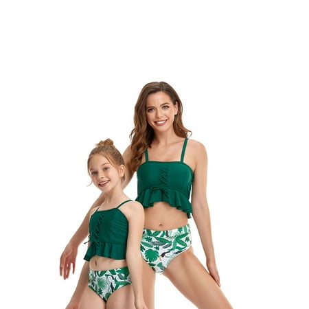 

DuAnyozu Family 2Pcs Bikini Set Ruffle Top Print Panty Swimsuit High Waist Bathing Suit