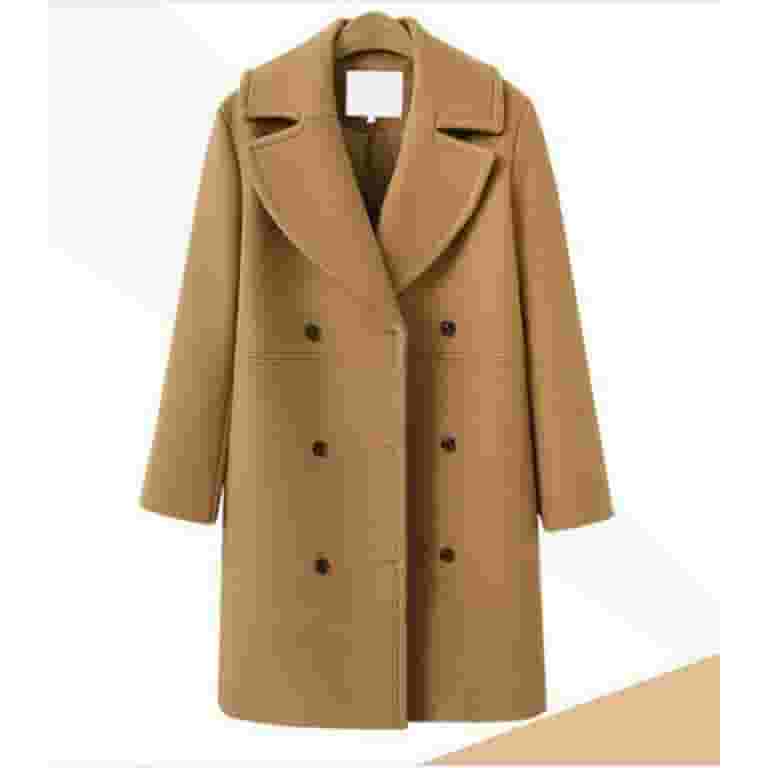 【COLOR iN ID】Winter double button half coat Women'S Coat Winter Wool Blend Mid Long Notch Double Lapel
