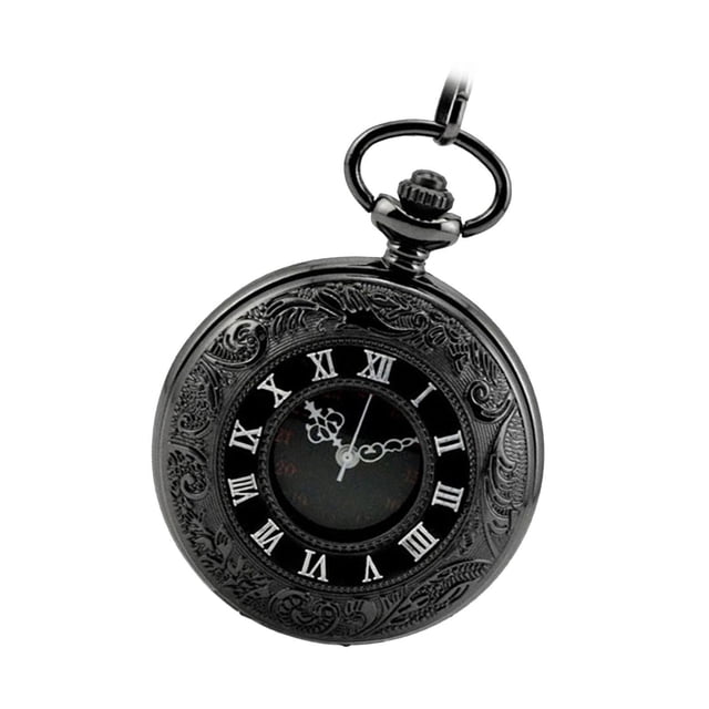 Minnieouse Números romanos esfera redonda cuarzo analógico collar reloj de bolsillo regalo negro Relojes