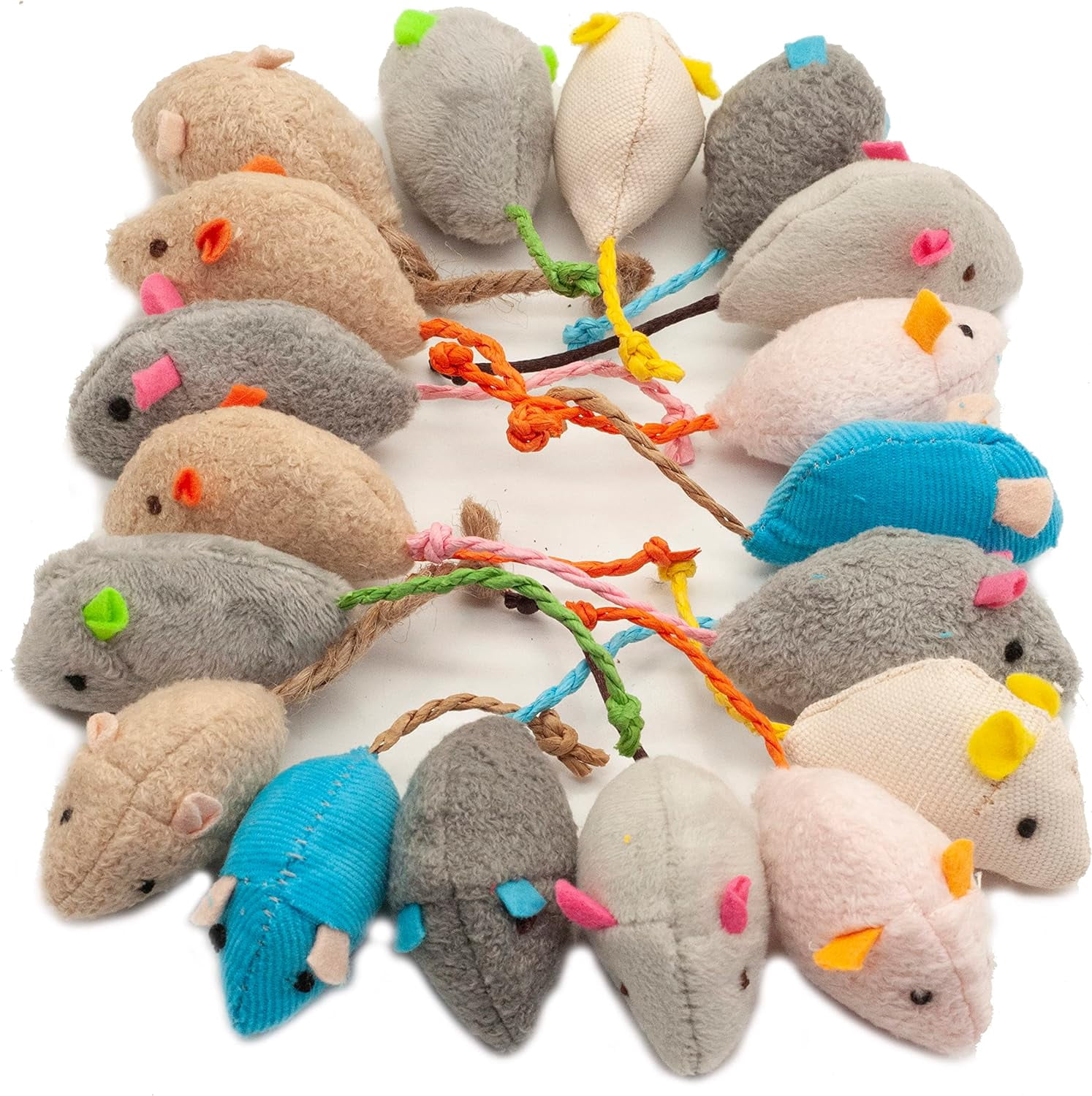 Cat Mice Toy 18-Pack Plush Catnip-Filled Mice Toys for Indoor Cats - Realistic Design, 9 Assorted Colors, 2 of Each, Value Pack