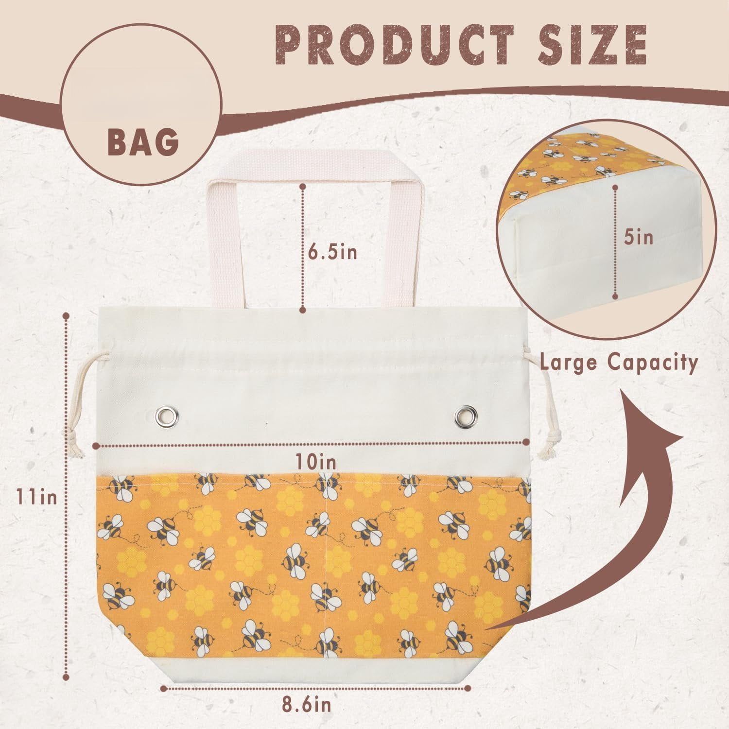 Yarn Bag, Knitting Crochet Tote Bag, Yarn Storage Bags Organizer, Crochet bags for Crocheting Project, Store Skein Ball, Short Knitting  (Bees)