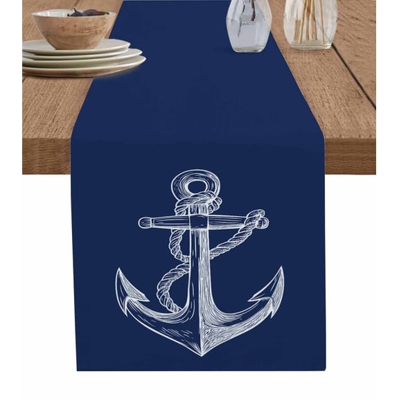 Table Runner 70 Inch Long - Nautical Anchor Navy BlueDecorative Table Scarf,Summer Coastal Ocean StyleDining Table Runners for Wedding Party Kitchen Dining Tables