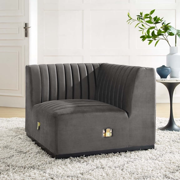 Modway Conjure Channel Tufted Performance Velvet Left Corner Chair in Black Gray