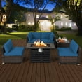 thumbnail image 2 of Costway 6PCS Patio Rattan Furniture Set 42'' Fire Pit Table Cover Sofa Cushion Navy, 2 of 10