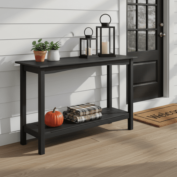 AwayHome 48" HIPS Outdoor Console Table for All-Weather,2-Shelf Side Table for Patio,Black