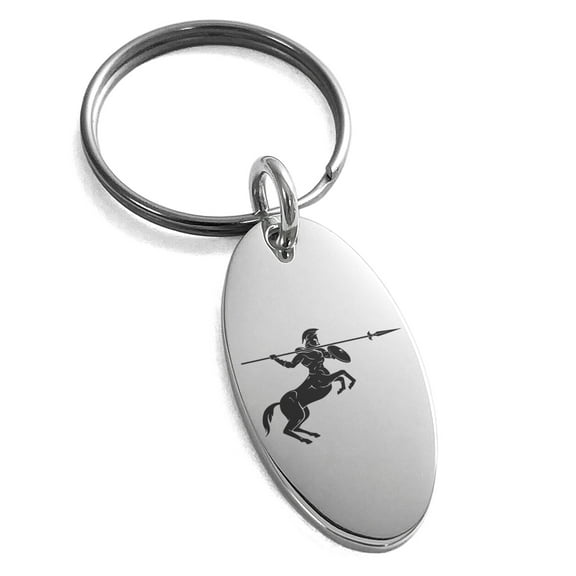 Stainless Steel Greek Mythology Centaur Engraved Small Oval Charm Keychain Keyring