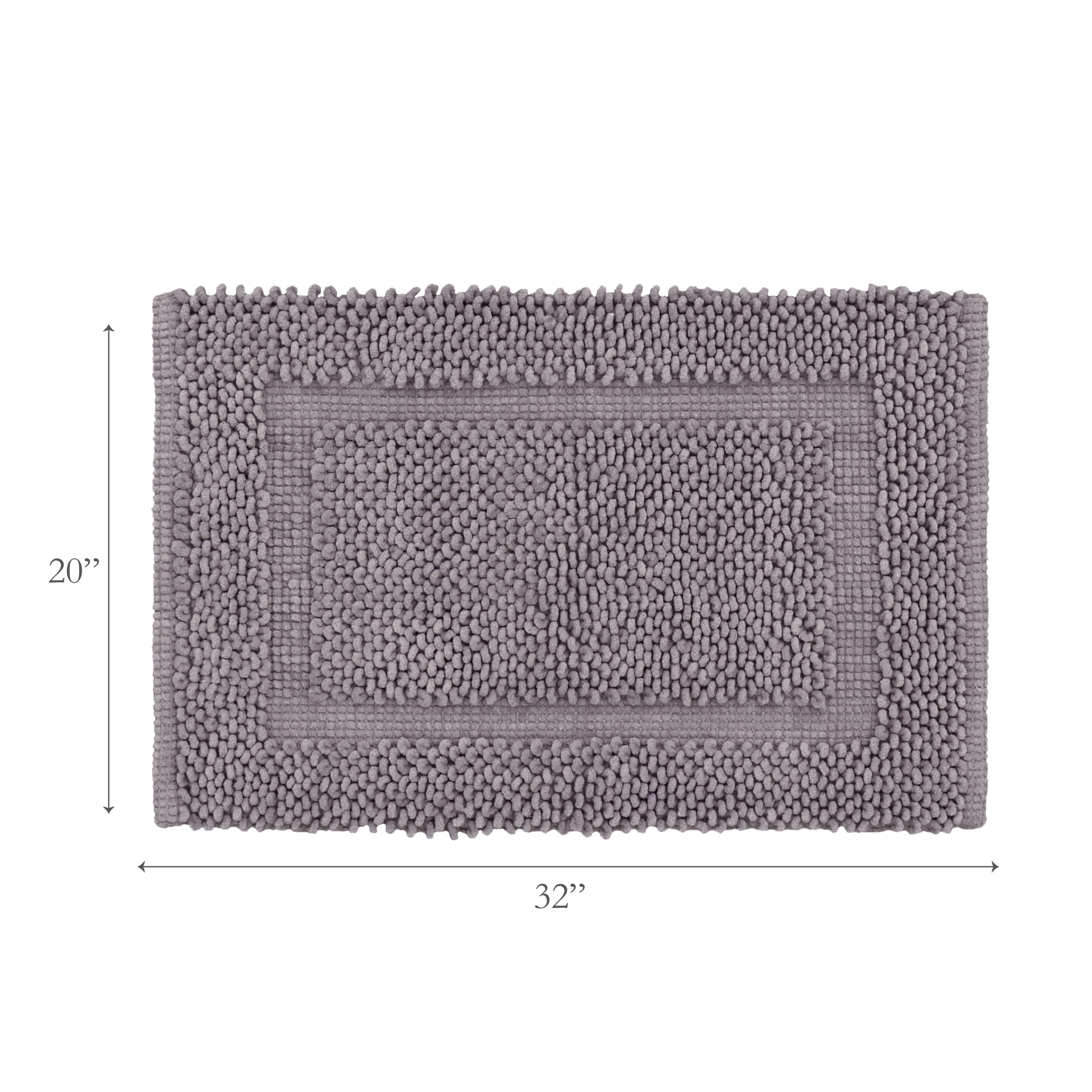 Jean Pierre New York Sophie Border 100% Cotton Bath Mat - Non-Slip Bath Rug - Charcoal Grey - 20" x 32"