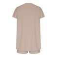 thumbnail image 5 of Cagogo Women's Plus Size 2 Piece Outfit Round Neck Short Sleeve Tshirt Shorts Set Casual Summer Cruise Boho Vacation Loose Matching Sets Airport Travel Clothes, Khaki M, 5 of 6