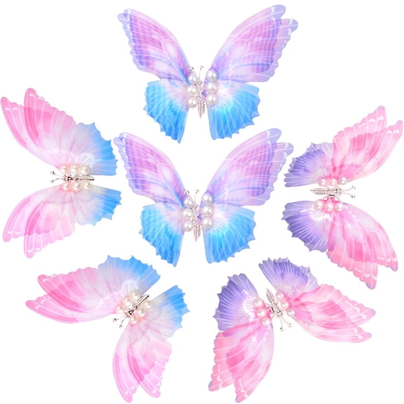 Colorful Fairy Butterfly Hair Bow Clips, 6‑Pack Mesh‑Yarn Pearl Barrettes, Decorative Hair Accessories for Women