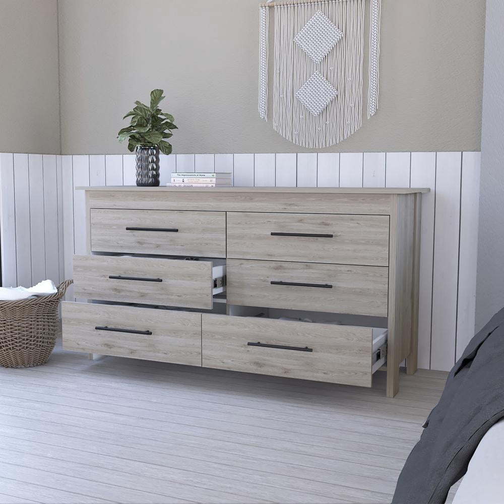 HomeRoots 32" Light Gray Manufactured Wood Six Drawer Double Dresser