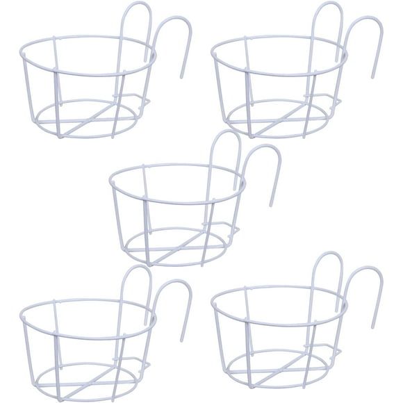 Hanging Flower Pot Holder, 5 Pieces Metal Hanging Flower Pot, Balcony Plant Pot Holder, Round Planter Baskets, for Home, Balcony, Garden, Railing