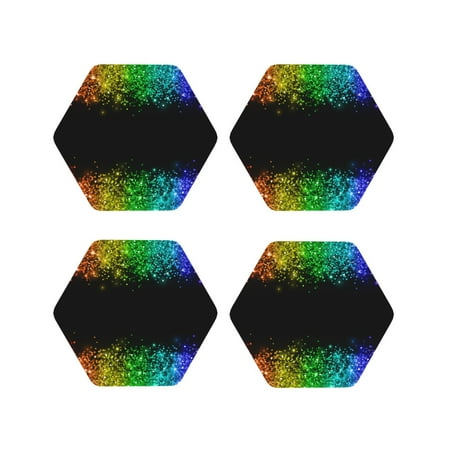 

Leather Coasters Set of 4 - Multicolor Glitter Border Lightweight Non-Slip Drink Coasters for Desk Anti-Scalding Desk Cup Coasters for Office Table Decor Hexagon