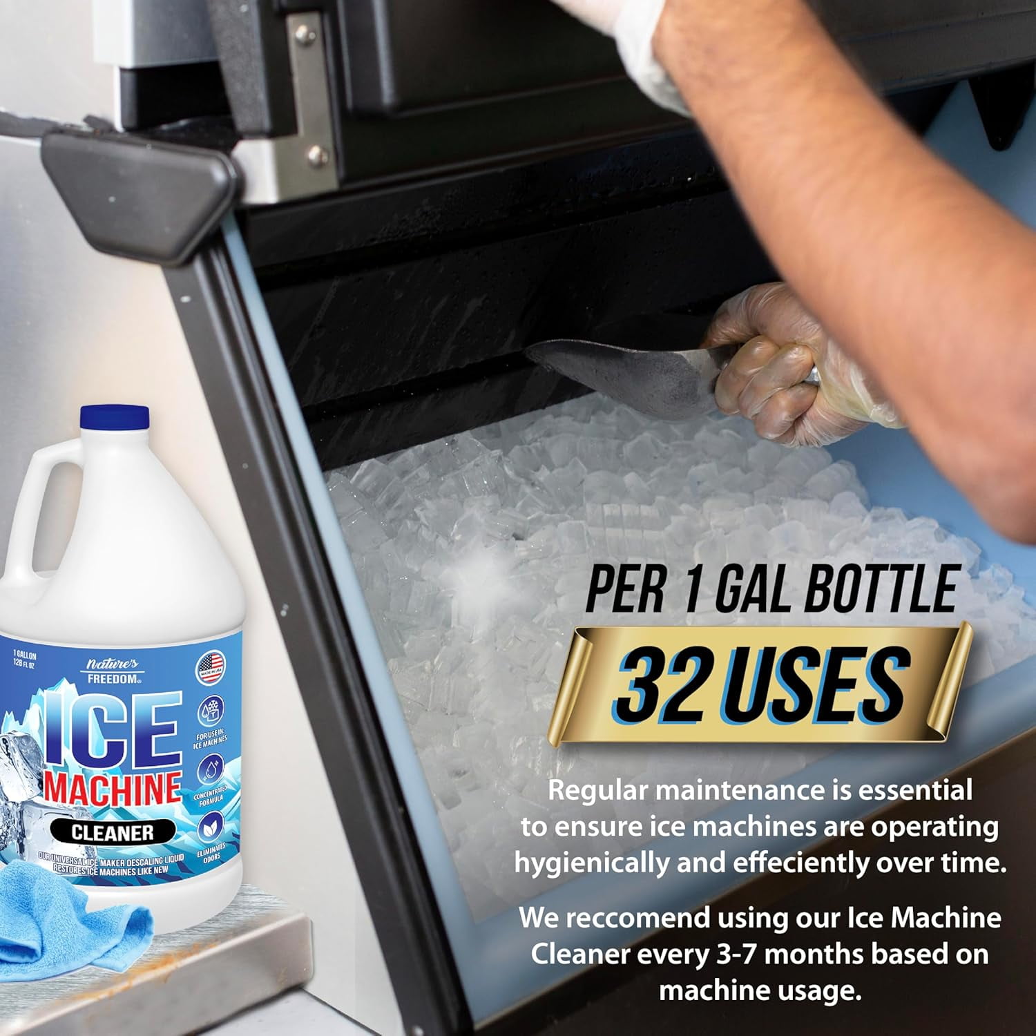Nature's Freedom Ice Machine Cleaner, 1 Gallon, Nickel-Safe Descaler for Commercial and Residential Ice Makers, 32 Uses