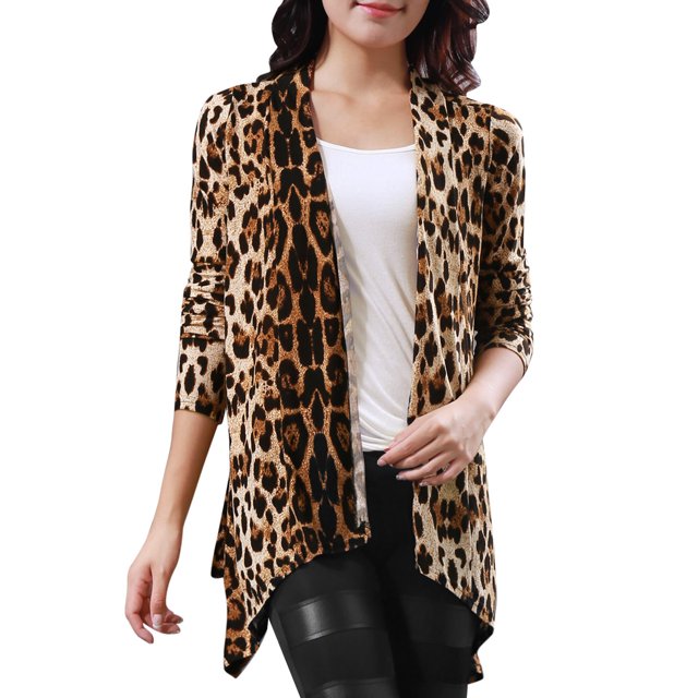 INSPIRE CHIC Cardigan Léger à Manches Longues Ouvert Ourlet Asymétrique Beige Café pour Femmes Halloween Très Petit