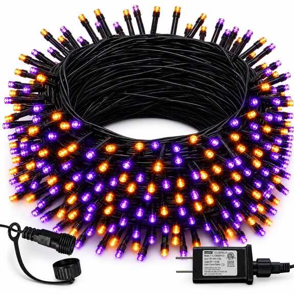 Halloween 300 LED String Lights, 99FT String Lights with 8 Lighting Modes, Halloween Decorations for Party Carnival Supplies, Outdoor Yard Garden Decor (Purple & Orange)
