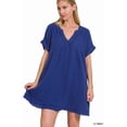 thumbnail image 2 of Zenana Women's Relaxed Fit Gauge Rolled Short Sleeve Raw Edge Mini V-Neck T-Shirt Tunic Top, 2 of 5