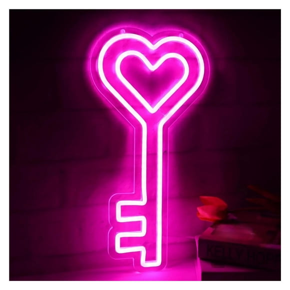 Heart Key Neon Signs Dimmable Led Neon Lights For Wedding, Room, Birthday Party Art Wall Decorative Sign Lamp 20.8cm×40.8cm