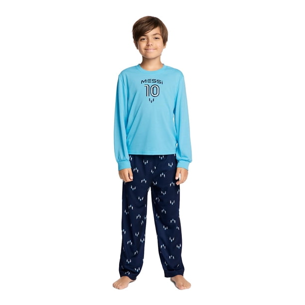 Set de 2 piezas de manga larga Messi Lifestyle para niños, top holgado y pantalones de chándal, azul claro, 8-10