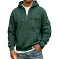 thumbnail image 4 of LWavelet Men's Quarter Zip Hoodie with Utility Pockets - Casual Everyday Fall Winter Pullover Dark Green 3XL, 4 of 6