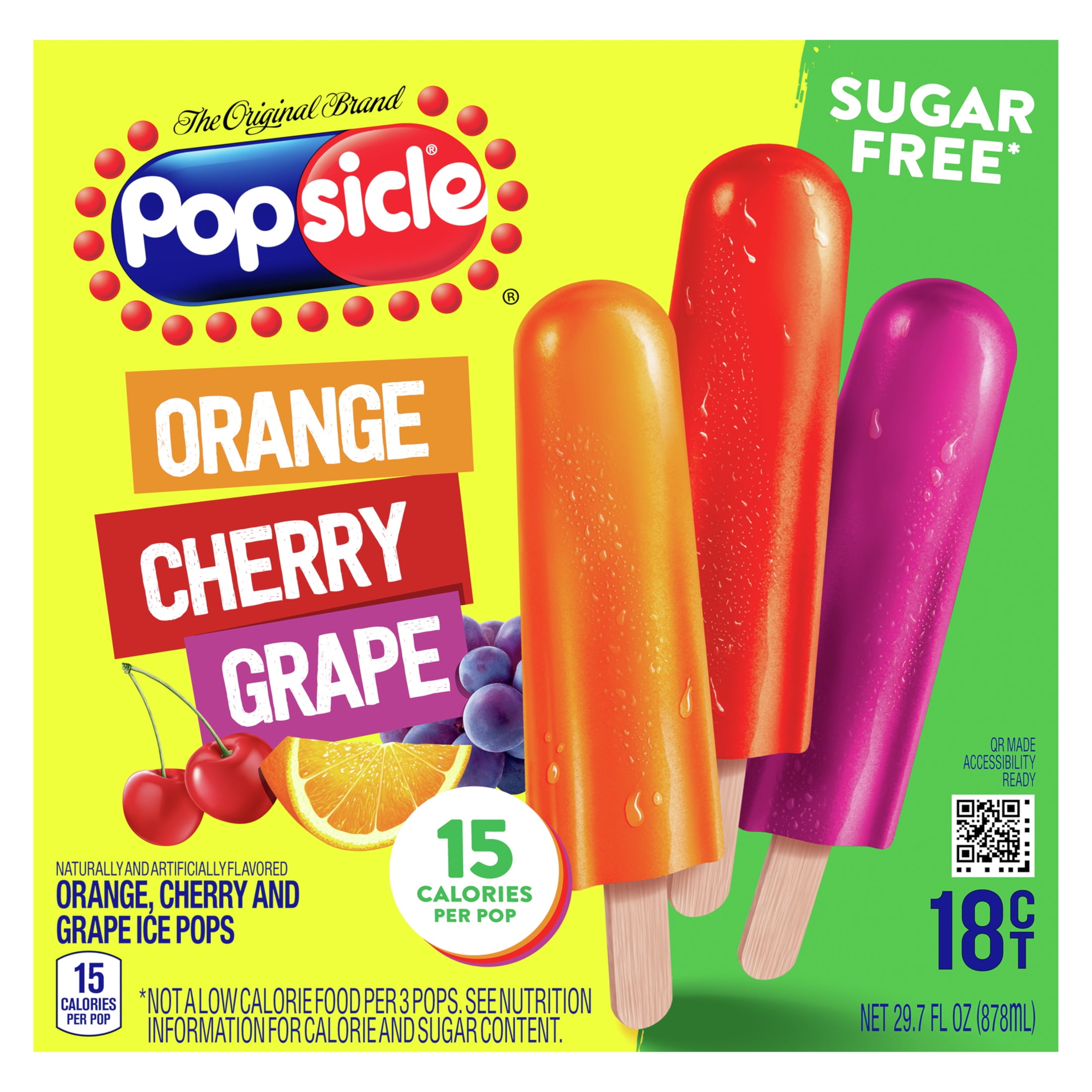 Popsicle Orange Cherry Grape Sugar Free Ice Pops, 18 Count